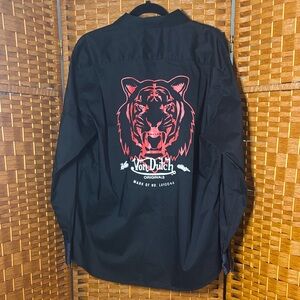 Von Dutch Black button up shirt with Red Tiger Graphic